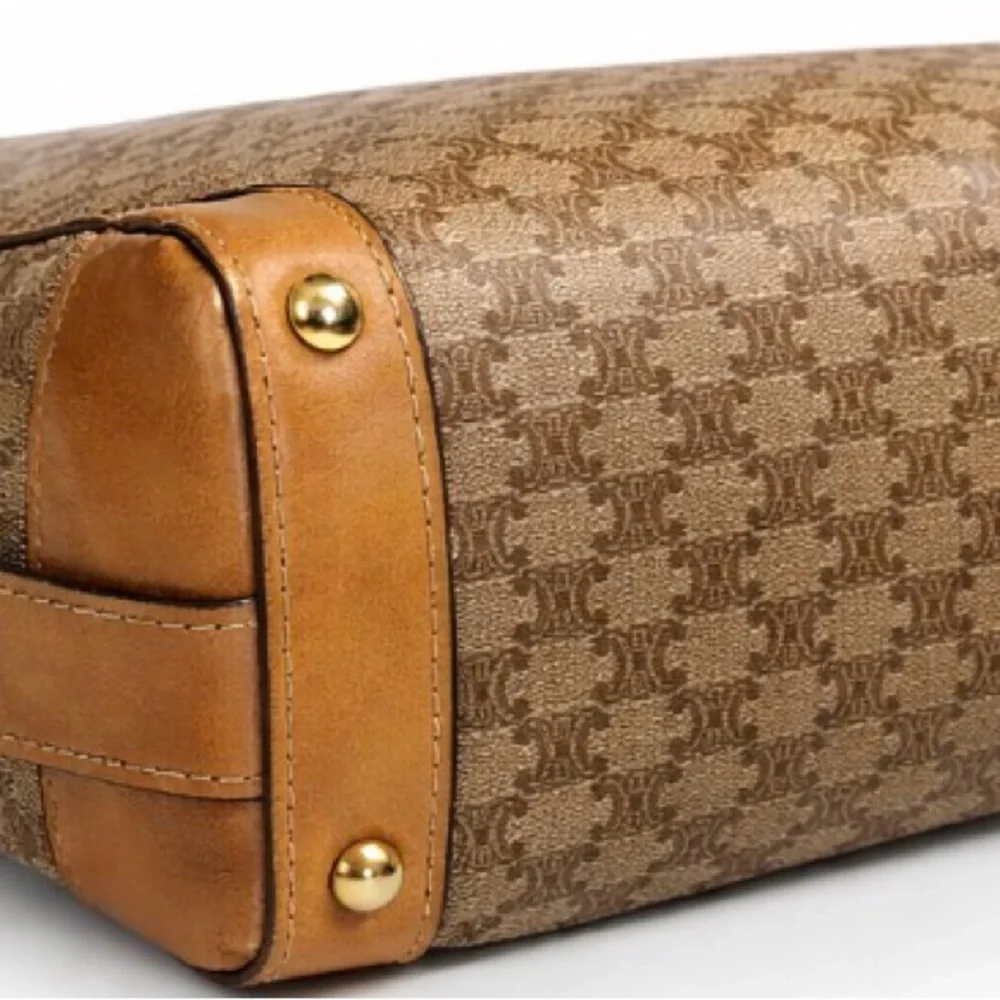 Authentic Vintage Celine Macadam Boston BagTriomphe Canvas Leather Italy Entrupy - Picture 5 of 13